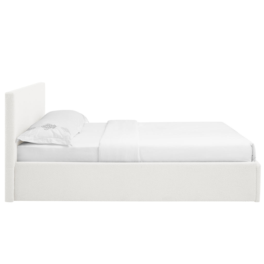 TEDDY Boucle Gas Lift Ottoman Storage Bed in White with 4 Size + Mattress Option