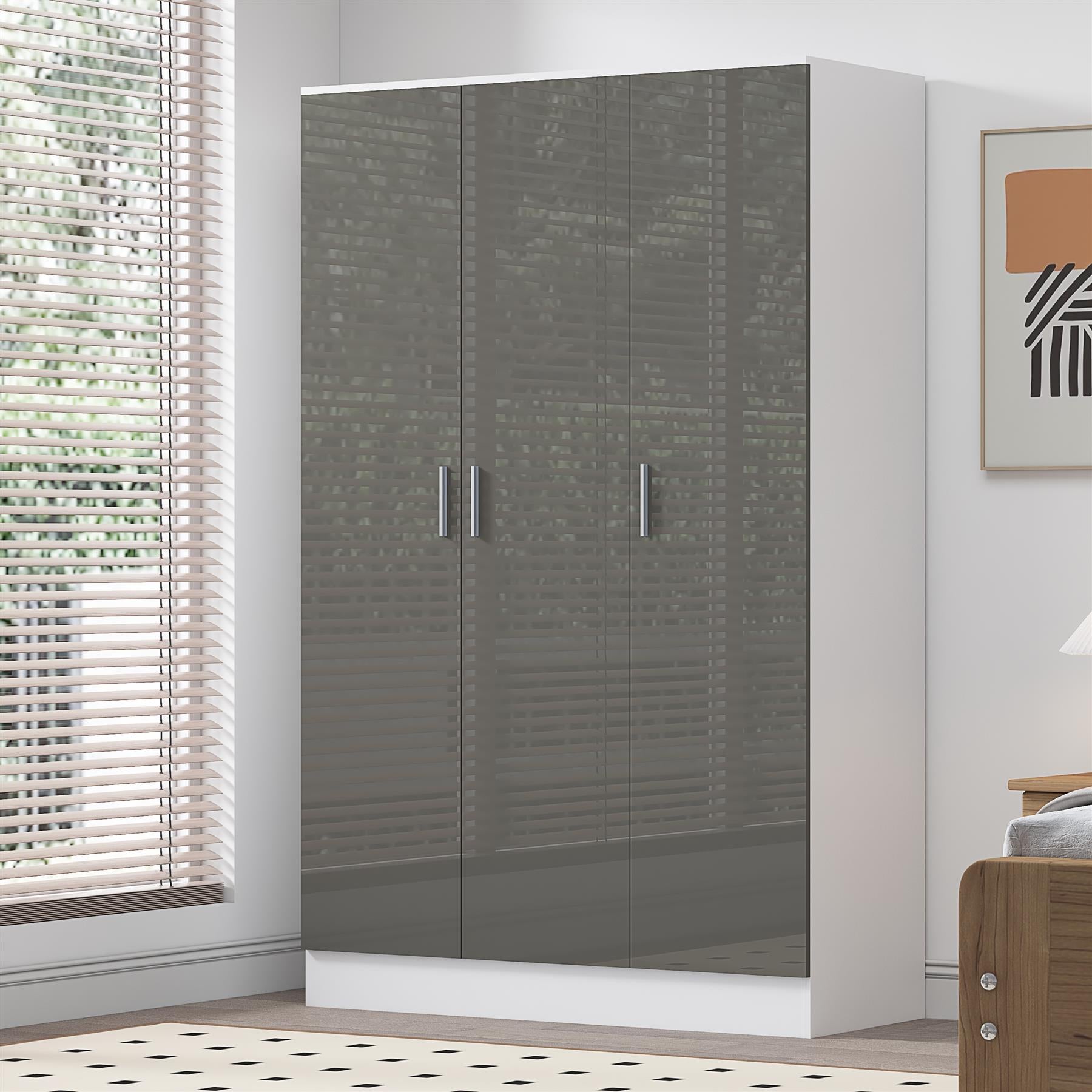 REFLECT Gloss Bedroom Furniture 3 Door Plain Wardrobe - 4 Colour Options