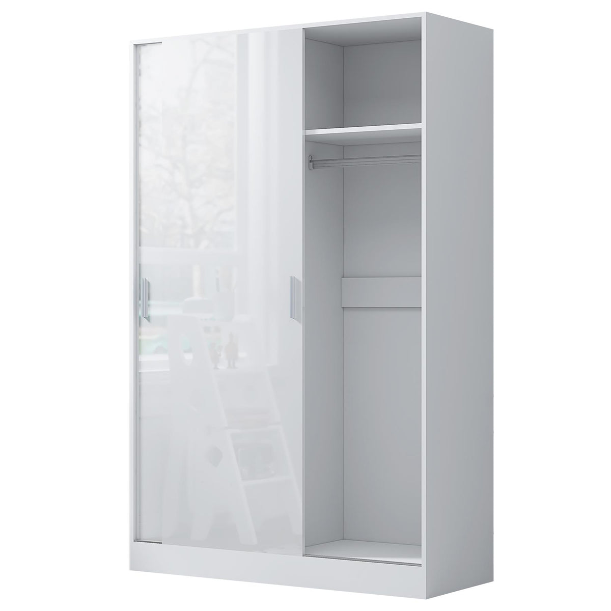 Reflect 2 Door Sliding Wardrobe - White Gloss & Matt White - Hanging Rails & Shelves - Modern Design