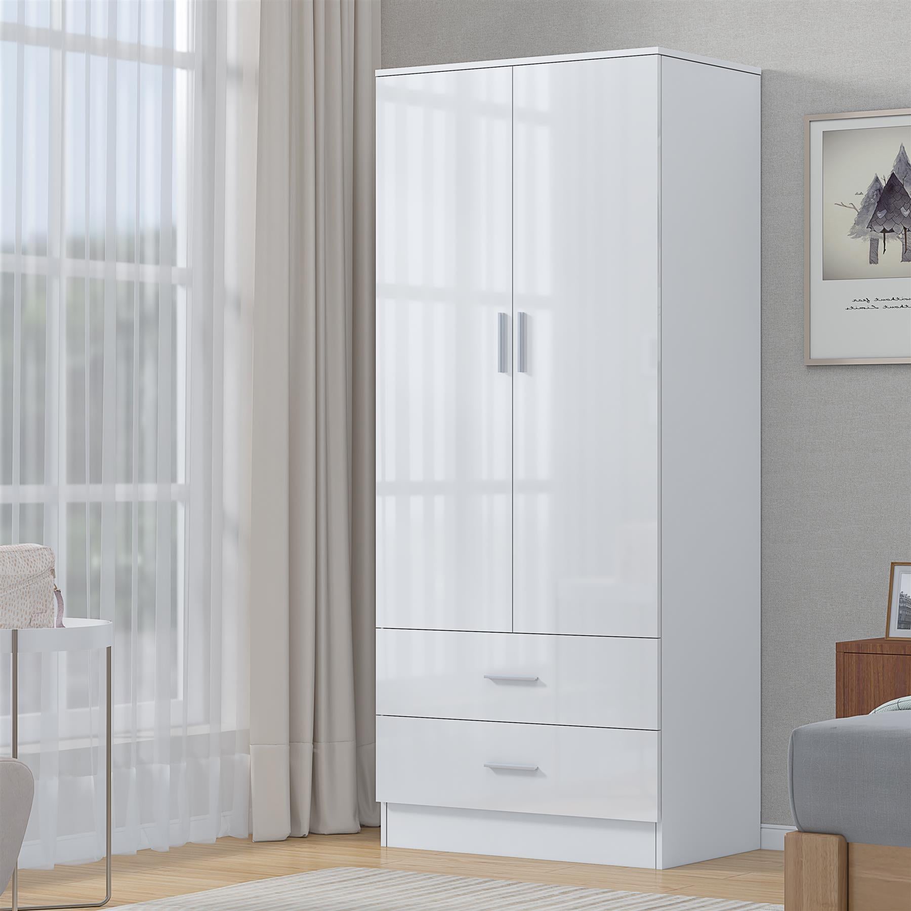 REFLECT Gloss Bedrooom 2 Door & 2 Drawer Combination Wardrobe - 4 Colour Options