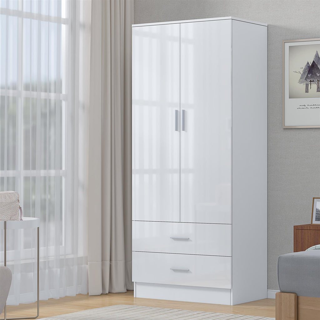 REFLECT High Gloss Bedroom Furniture Wardrobe Chest Bedside Desk Option in White