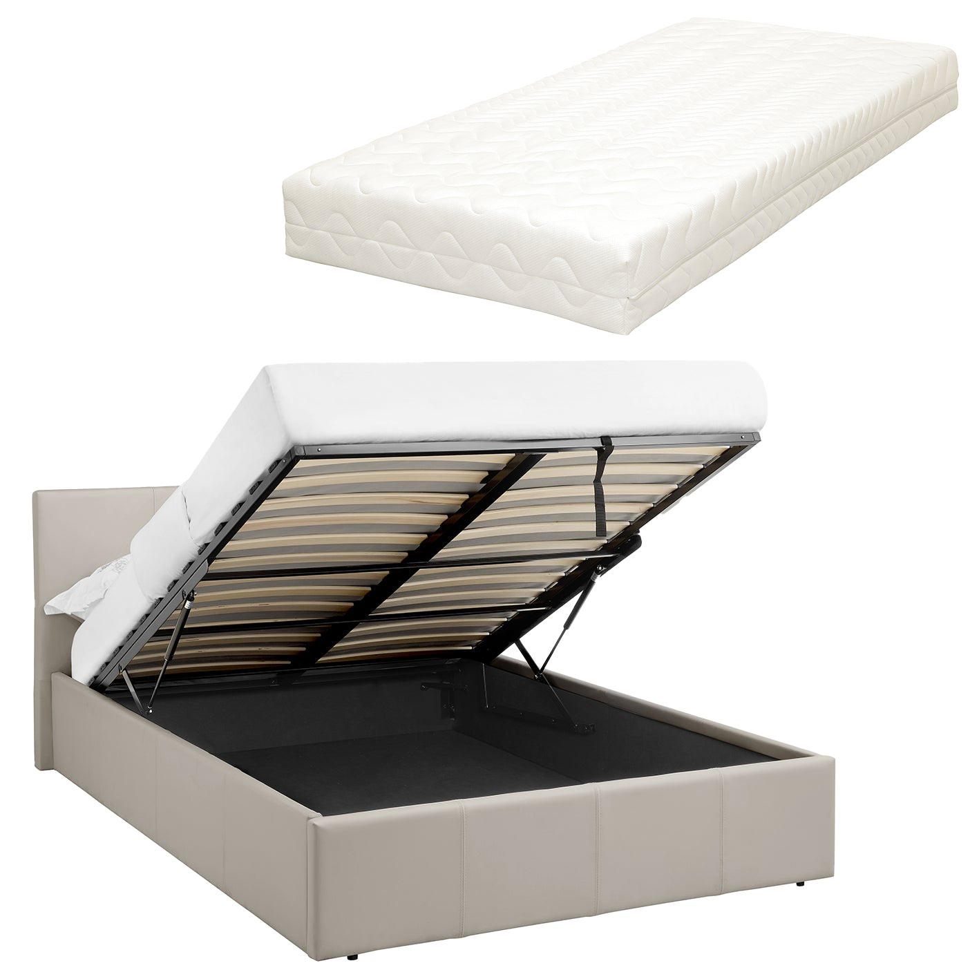 LUNA 4FT Small Double Faux Leather Ottoman Storage Bed-Mattress & Colour Options