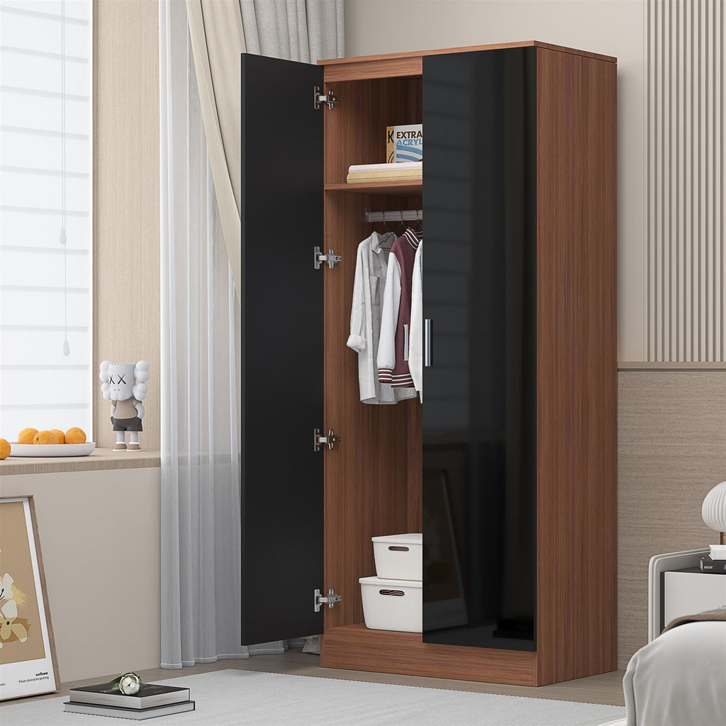 REFLECT High Gloss Bedroom Furniture Wardrobe Chest Bedside Desk - Black/Walnut