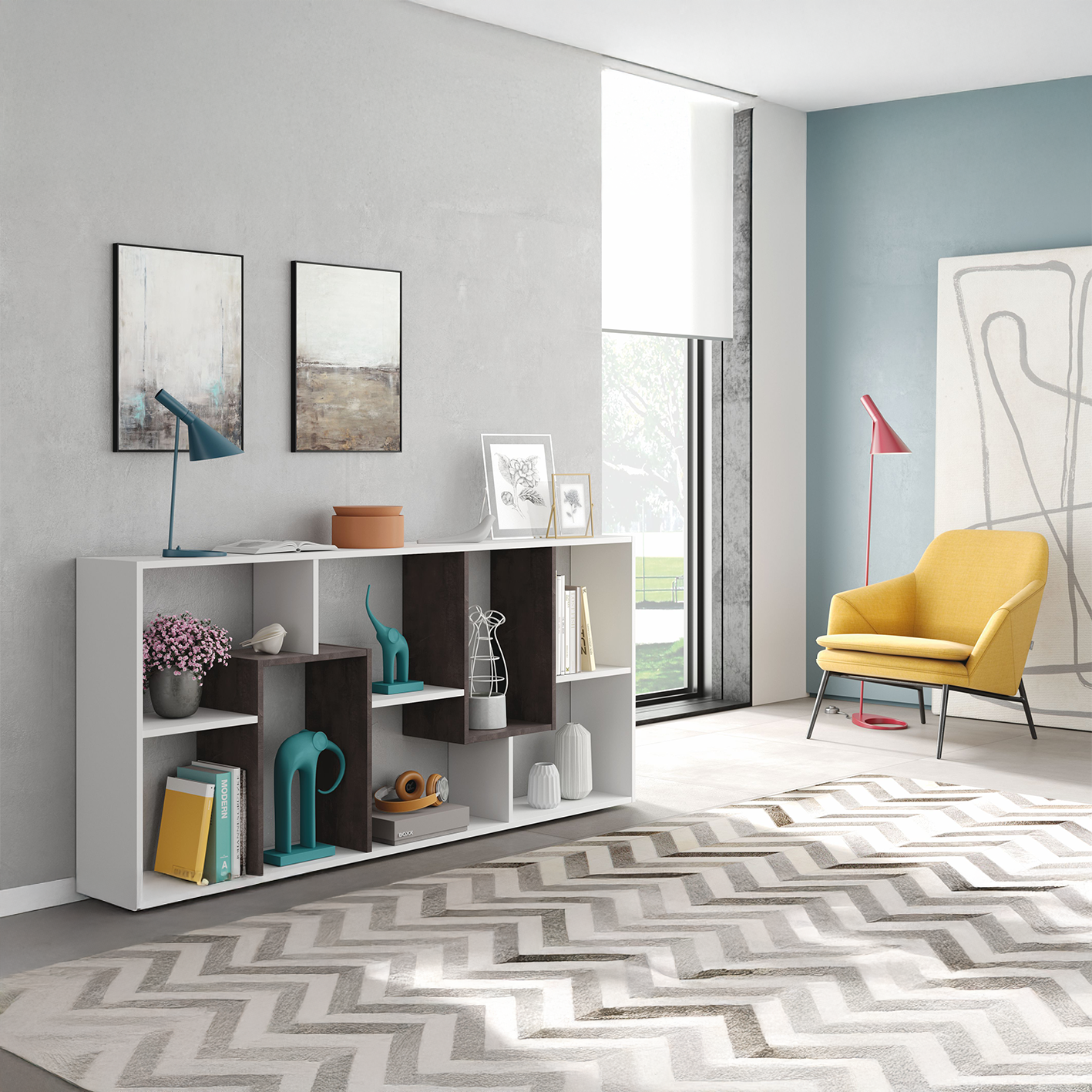 KAWA 7 Tier Open Shelf Modern Bookcase for Bedroom, Living Room & Home Office - H: 180cm x W: 80cm x D: 25cm - White/Dark Brown.