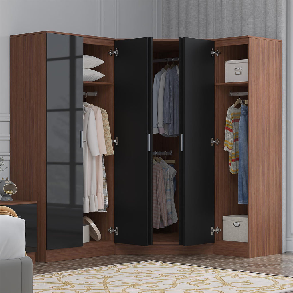 REFLECT Gloss 5 Door Wardrobe Bundle - Corner + 2 Door Mirror + 1 Door Wardrobe
