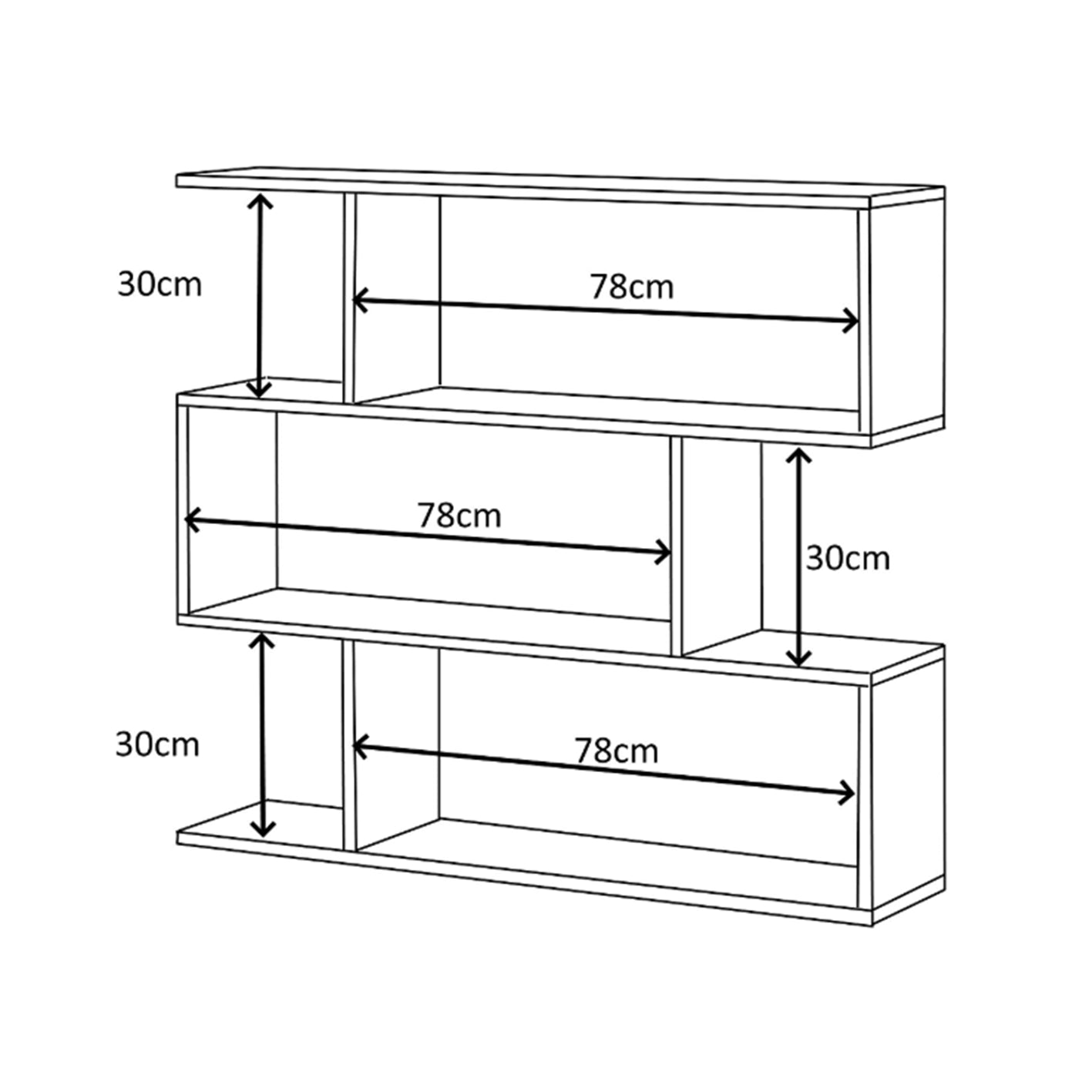 3 Tier Open Low Wide Storage Unit with Compartments, Freestanding Display Bookshelf for Living Room, Office & Study - Light Oak.