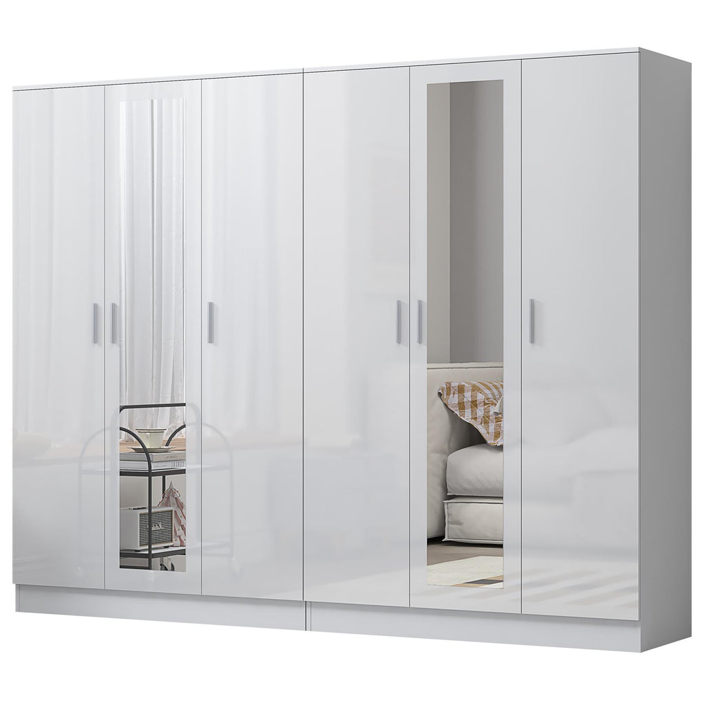 Reflect 2pc Wardrobe Bundle - 3 Door Mirror + 3 Door Mirror - White Gloss & Matt White