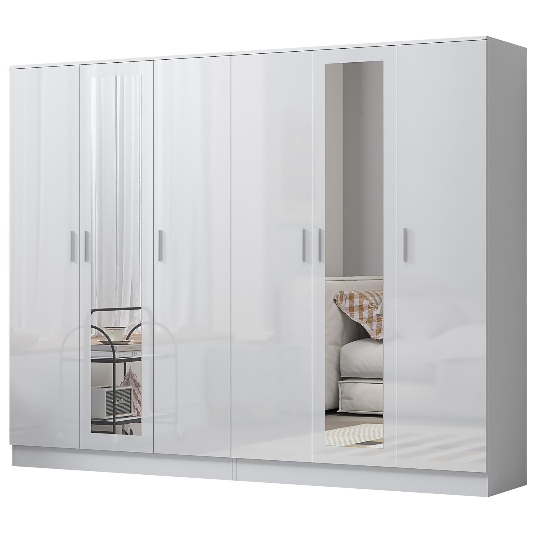 Reflect 2pc Wardrobe Bundle - 3 Door Mirror + 3 Door Mirror - White Gloss & Matt White