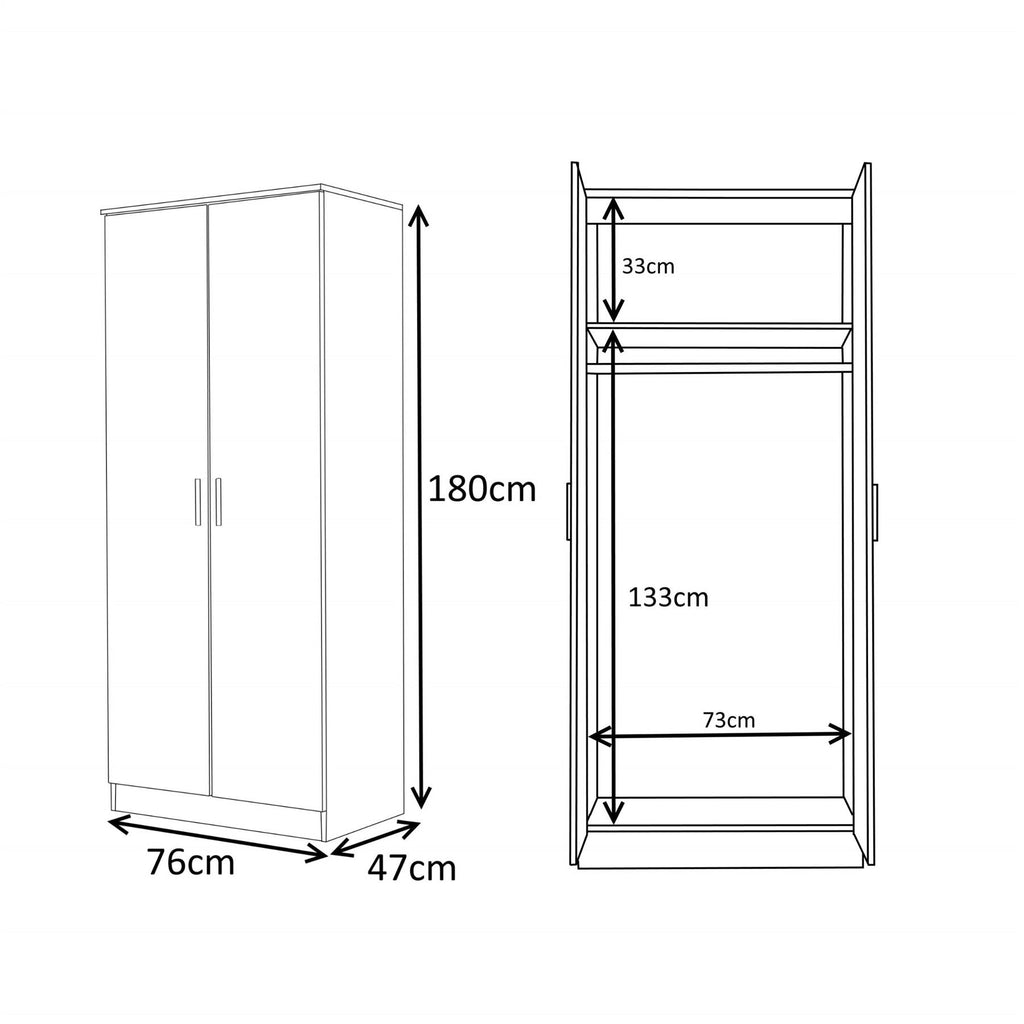 Reflect 3pc Wardrobe Bundle - 2 Door Corner + 2 Door Plain + 1 Door Plain - Black Gloss & Black Oak