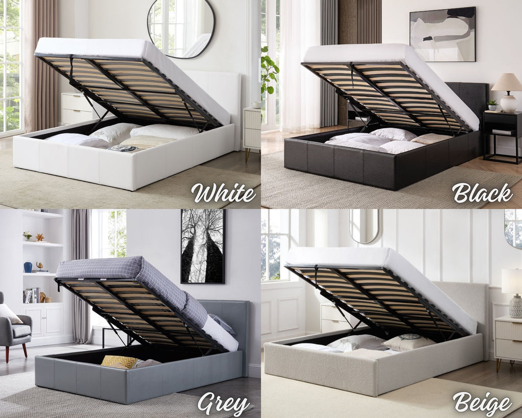 LUNA SIESTA - Faux Leather Ottoman Storage Bed - 4 Sizes & 4 Colours