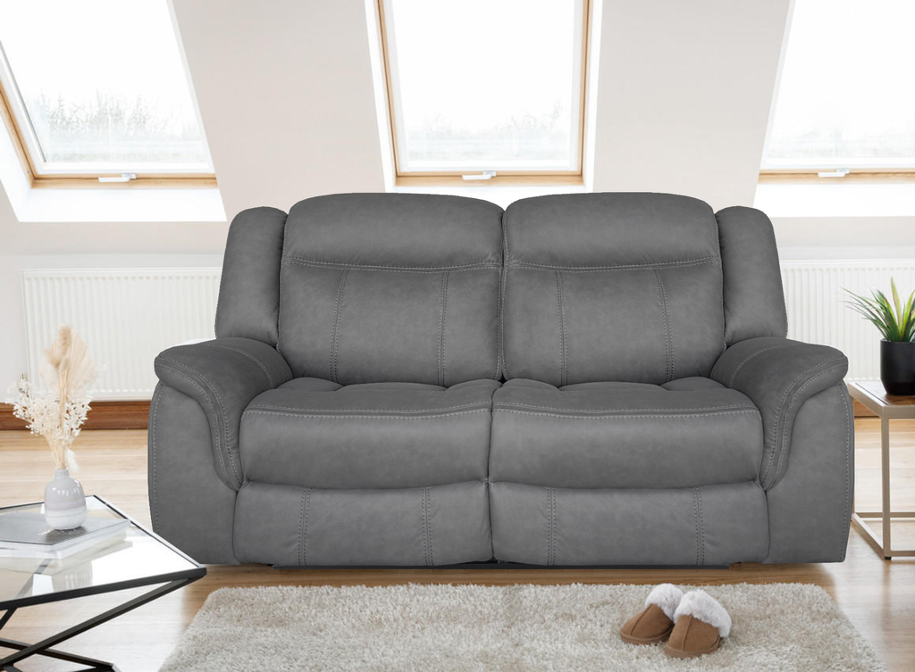 DOVER 2 2 Seater Manual Recliner Sofa Set in Grey Faux Suede