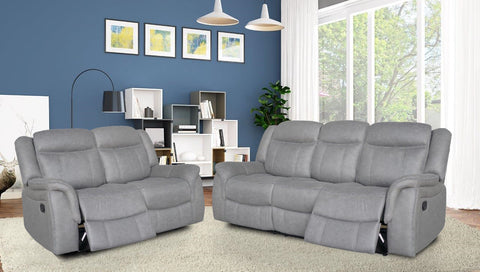DOVER 3 + 2 Seater Manual Recliner Sofa Set in Grey Faux Suede