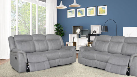 DOVER 3 + 3 Seater Manual Recliner Sofa Set in Grey Faux Suede