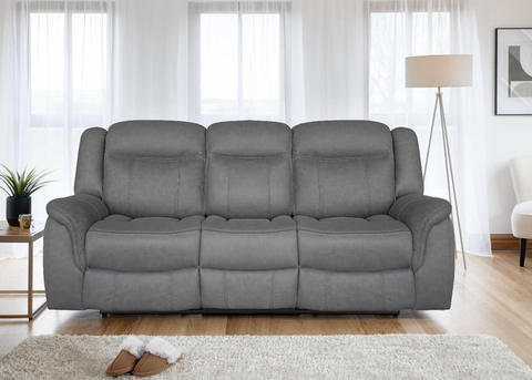DOVER 3 Seater Manual Recliner Sofa in Grey Faux Suede
