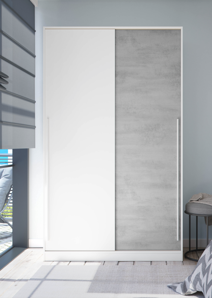 MAX 120cm 2 Door Sliding Wardrobe in White Grey Cement