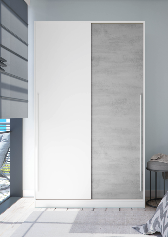 MAX 120cm 2 Door Sliding Wardrobe in White & Grey Cement