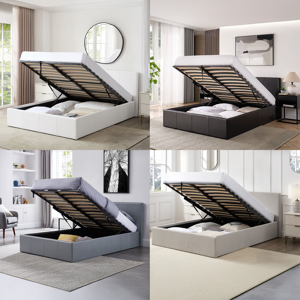 LUNA SIESTA - Faux Leather Ottoman Storage Bed - 4 Sizes & 4 Colours