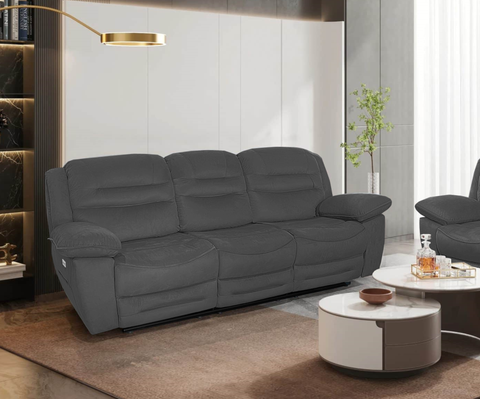 NAPOLI 3 Seater Electric Recliner Sofa in Grey Faux Suede