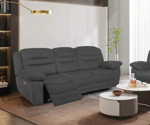 NAPOLI 3 + 3 Seater Electric Recliner Sofa Set in Grey Faux Suede