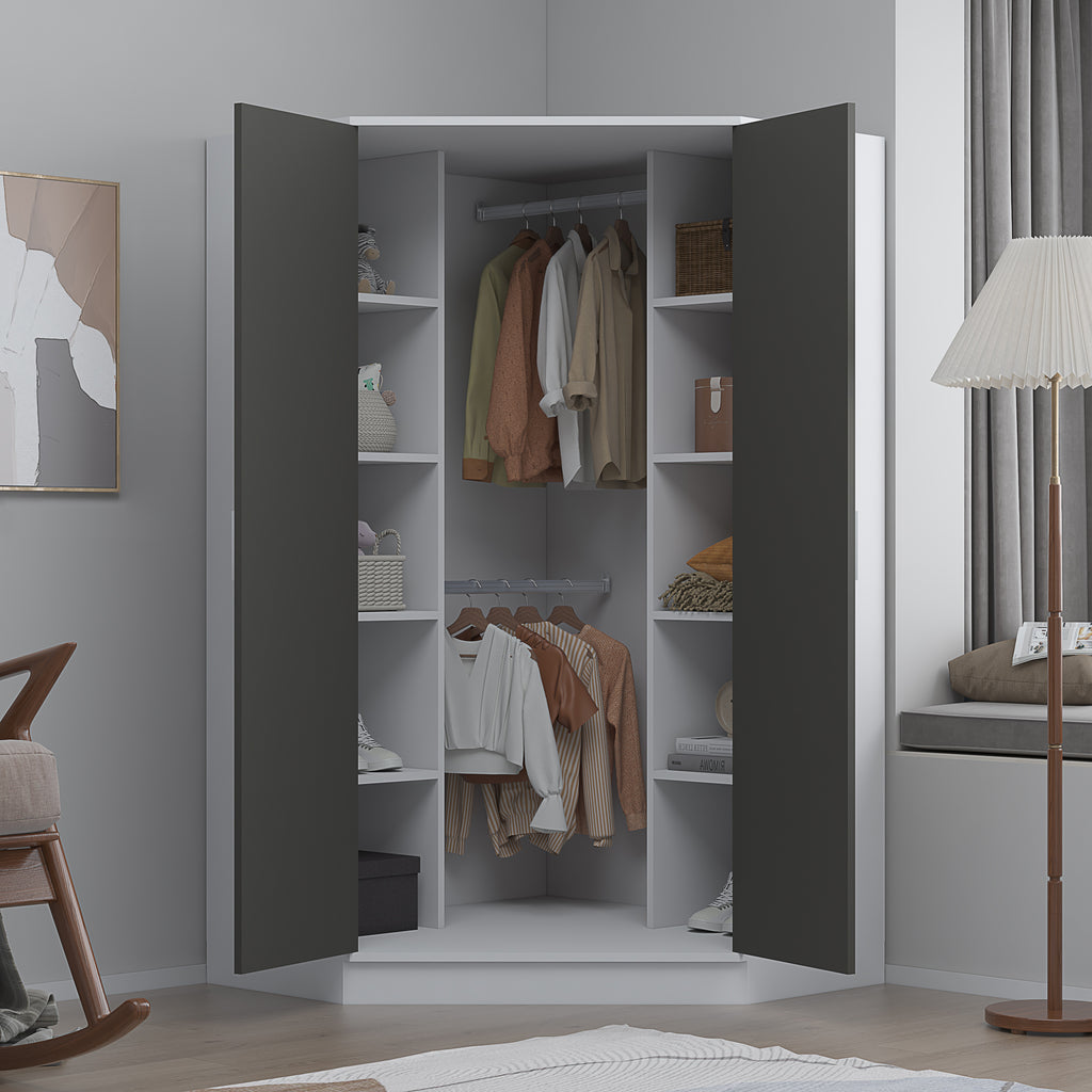 2 Door Corner Wardrobe - 4 Colours REFLECT