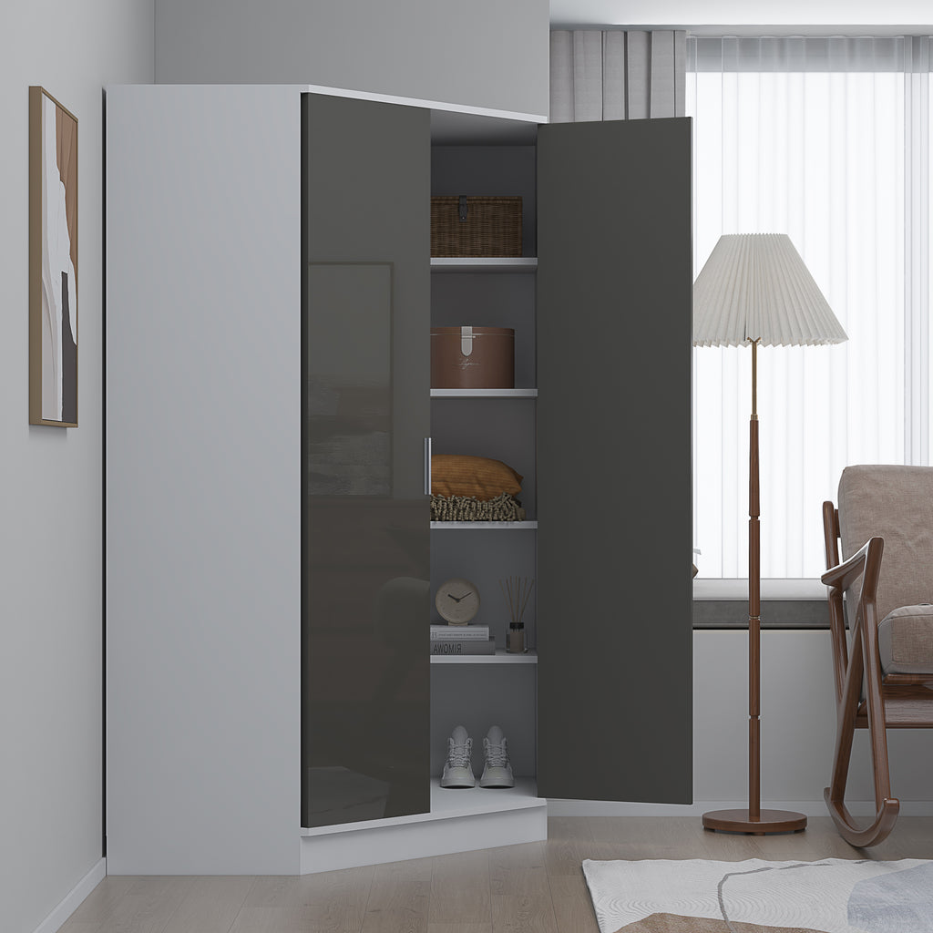 2 Door Corner Wardrobe - 4 Colours REFLECT