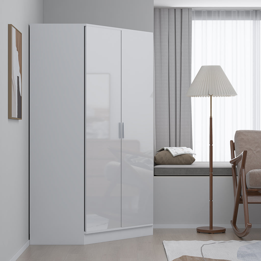2 Door Corner Wardrobe - White Gloss/Matt White REFLECT