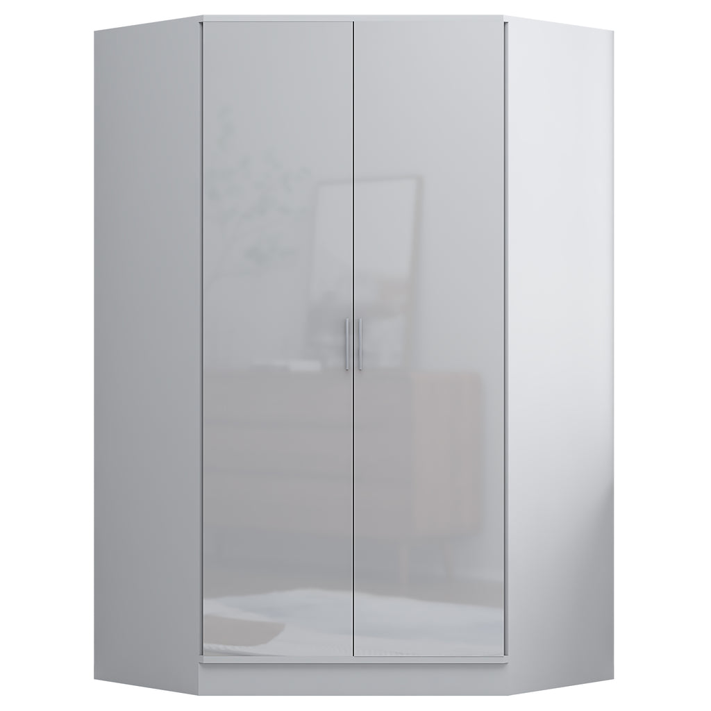 2 Door Corner Wardrobe - White Gloss/Matt White REFLECT