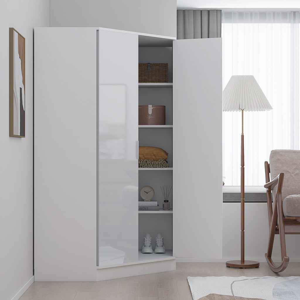 2 Door Corner Wardrobe - White Gloss/Matt White REFLECT