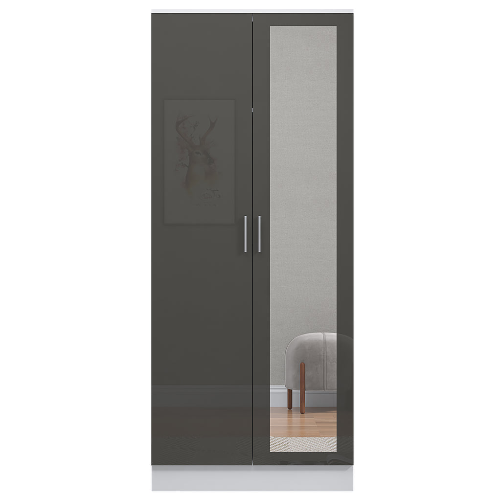 2 Door Mirrored Wardrobe - Grey Gloss/Matt White REFLECT