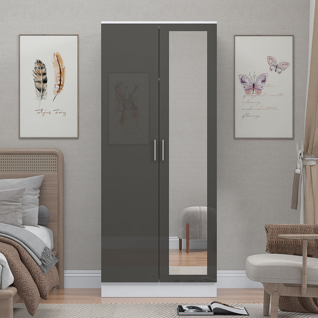 2 Door Mirrored Wardrobe - Grey Gloss/Matt White REFLECT