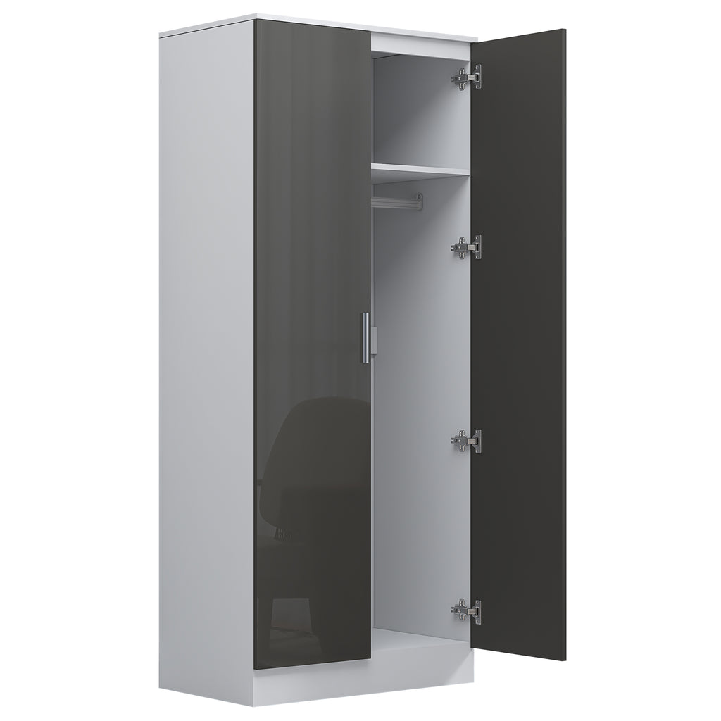 2 Door Mirrored Wardrobe - Grey Gloss/Matt White REFLECT