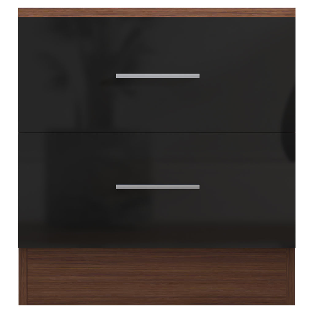 2 Drawer Bedside - Black Gloss/Walnut REFLECT