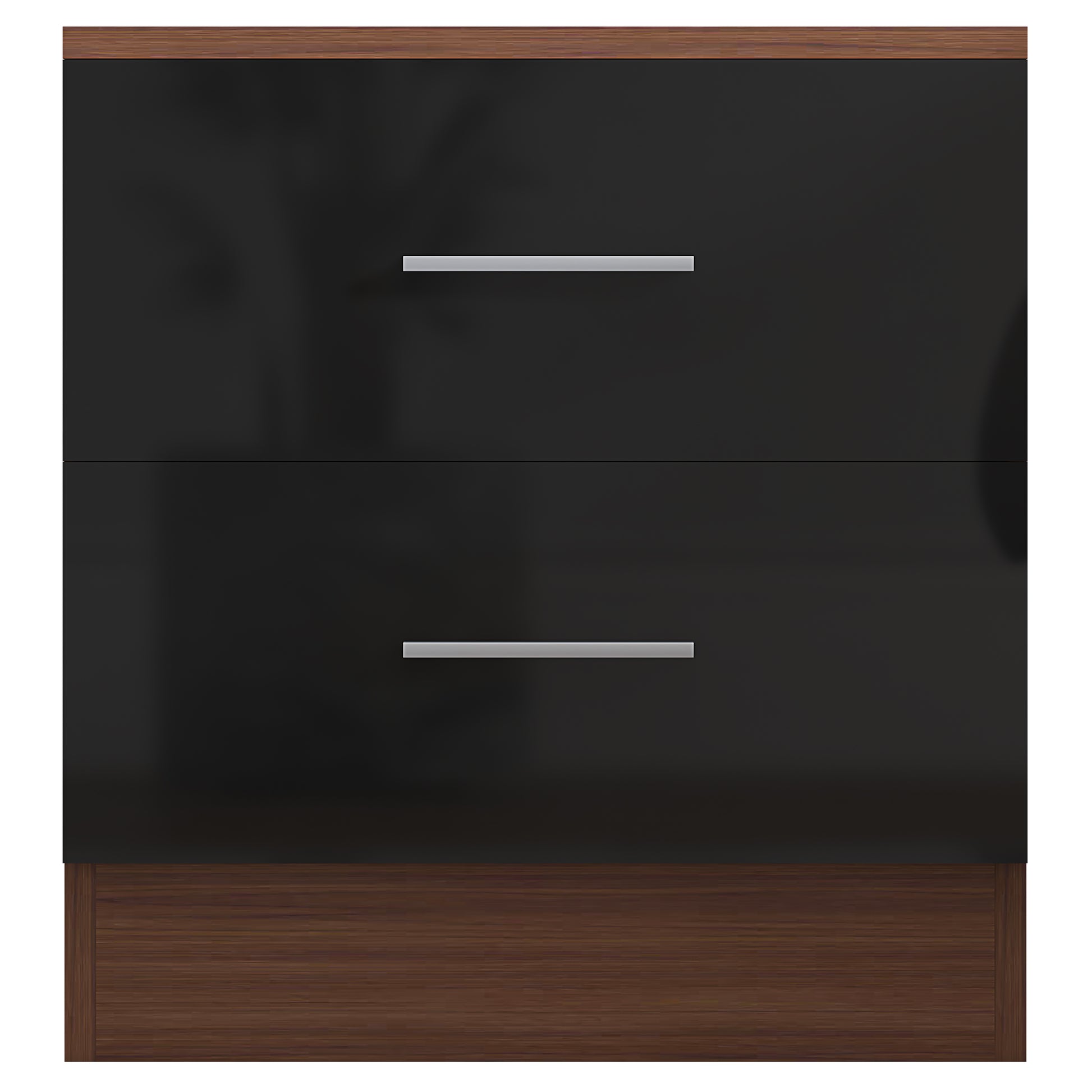2 Drawer Bedside - Black Gloss/Walnut REFLECT