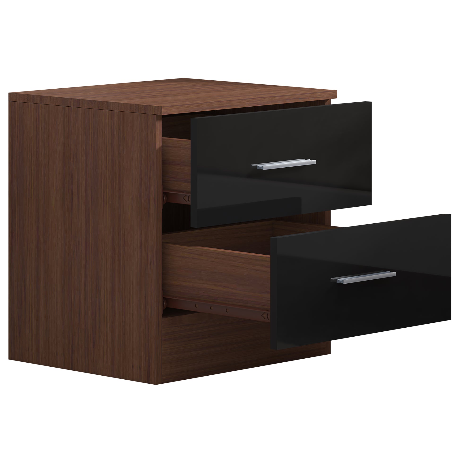2 Drawer Bedside - Black Gloss/Walnut REFLECT