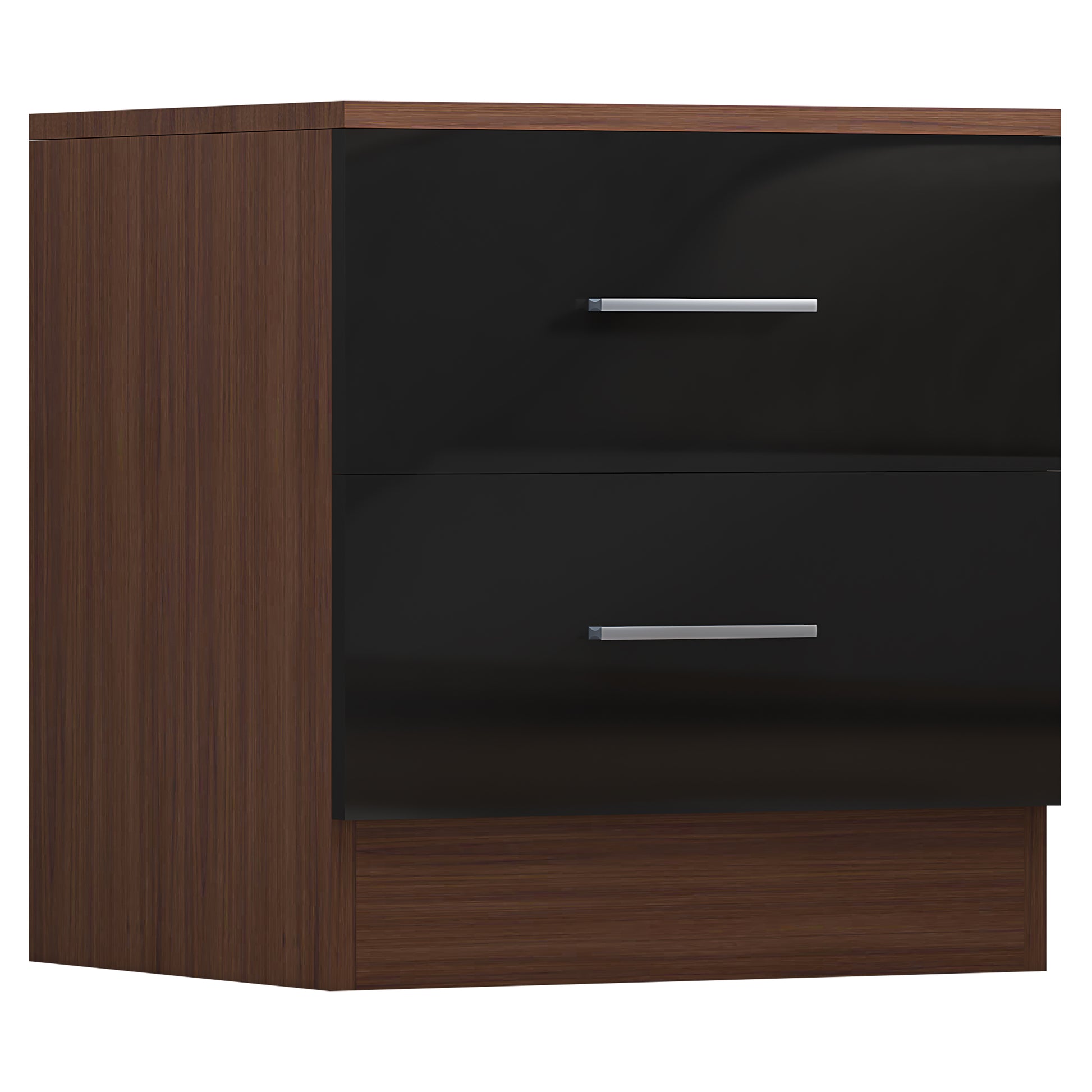 2 Drawer Bedside - Black Gloss/Walnut REFLECT