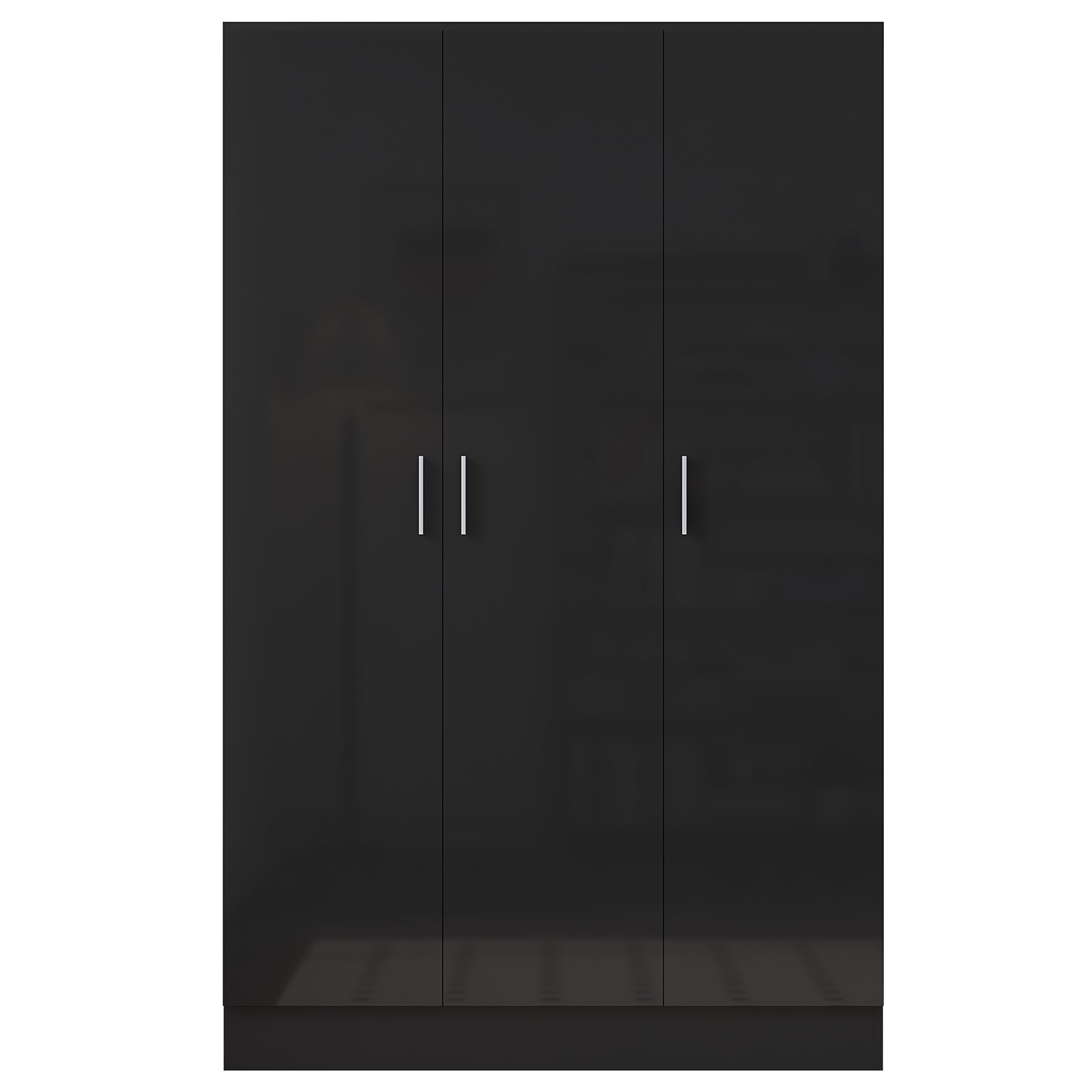 3 Door Plain Wardrobe - Black Gloss/Black Oak REFLECT