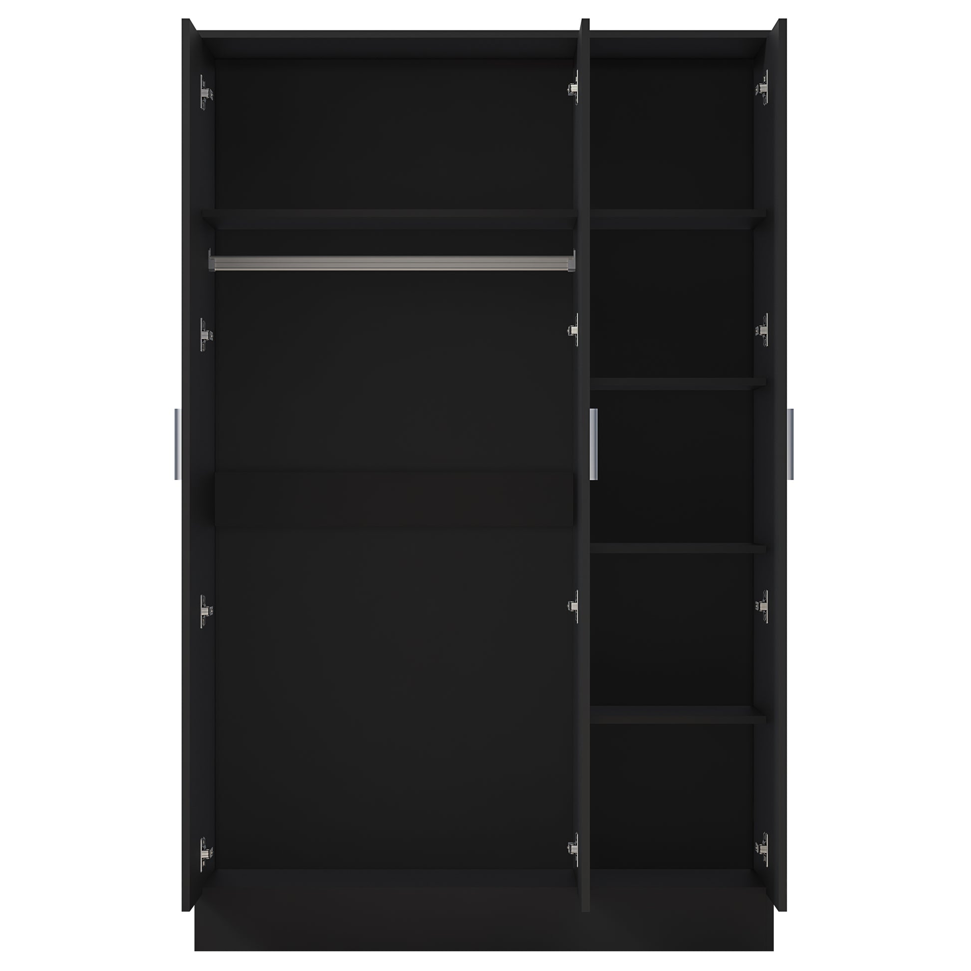 3 Door Plain Wardrobe - Black Gloss/Black Oak REFLECT