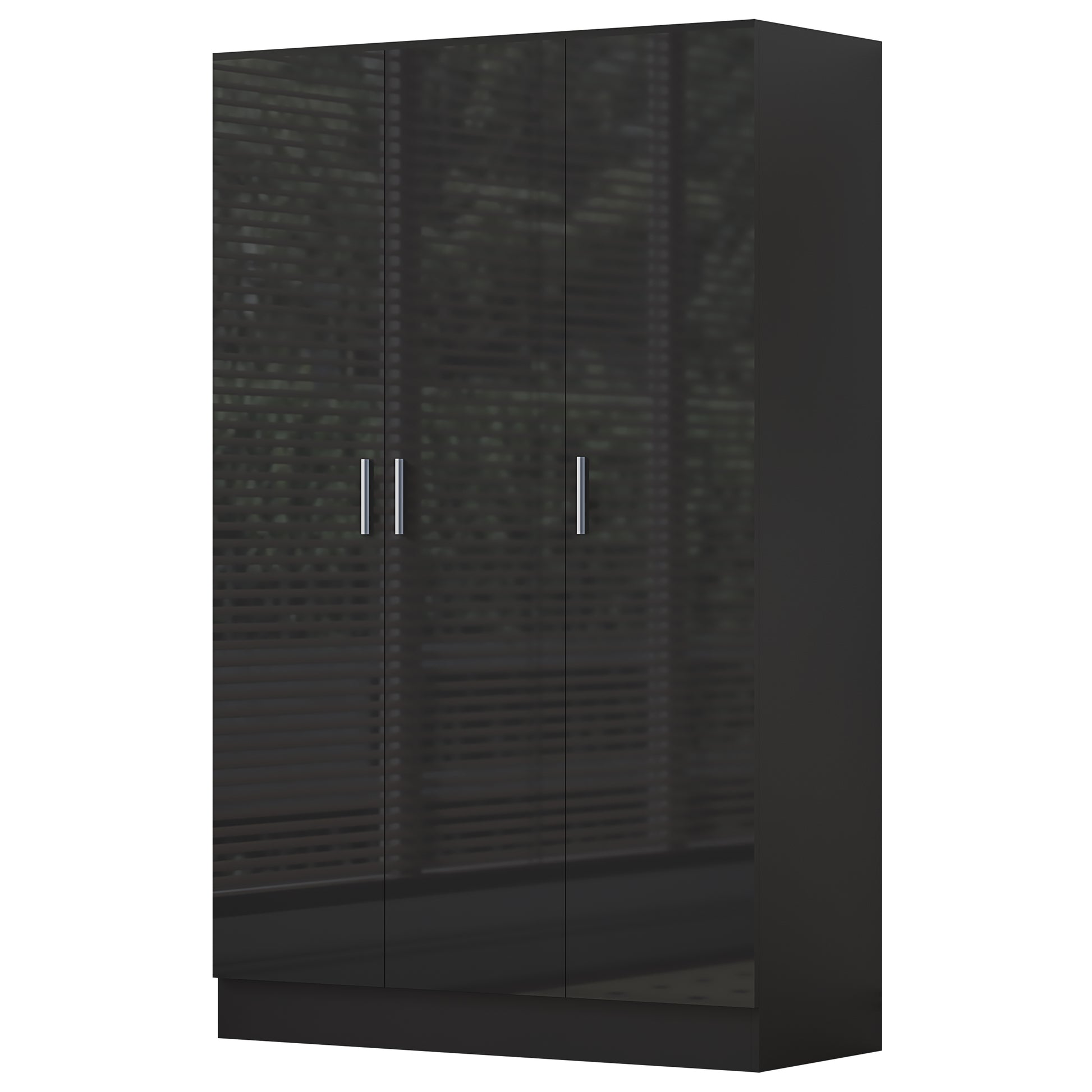 3 Door Plain Wardrobe - Black Gloss/Black Oak REFLECT