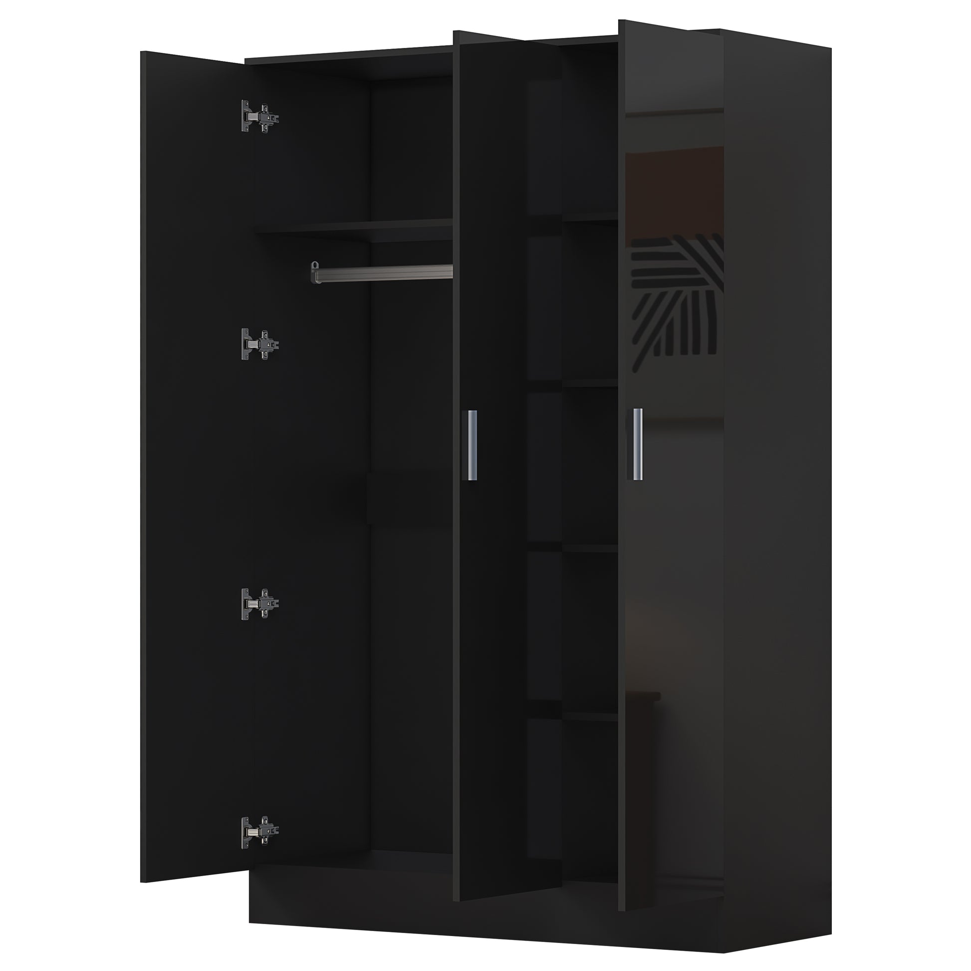 3 Door Plain Wardrobe - Black Gloss/Black Oak REFLECT