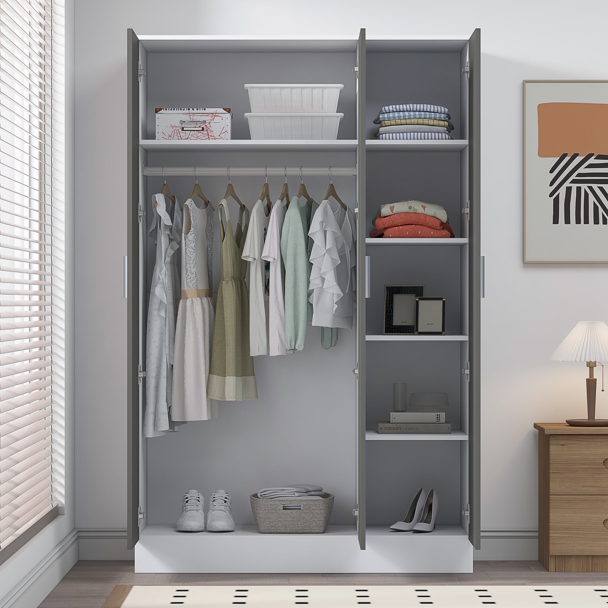 3 Door Plain Wardrobe - Grey Gloss/Matt White REFLECT