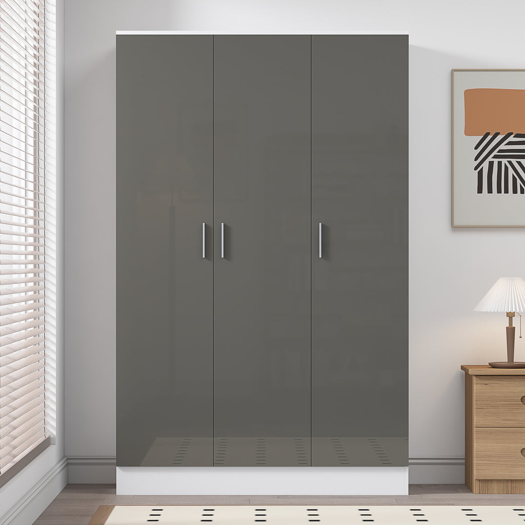 3 Door Plain Wardrobe - Grey Gloss/Matt White REFLECT