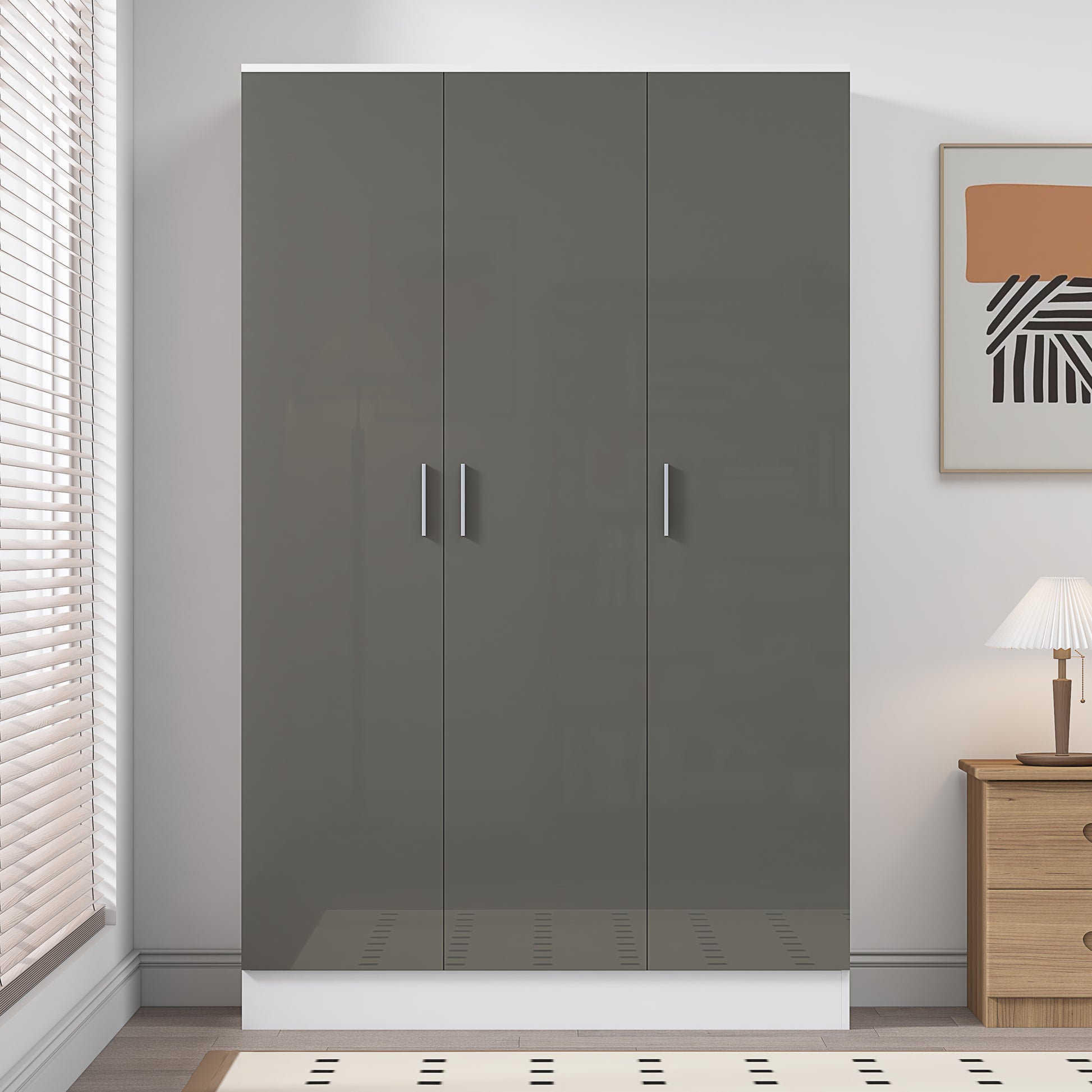 3 Door Plain Wardrobe - Grey Gloss/Matt White REFLECT