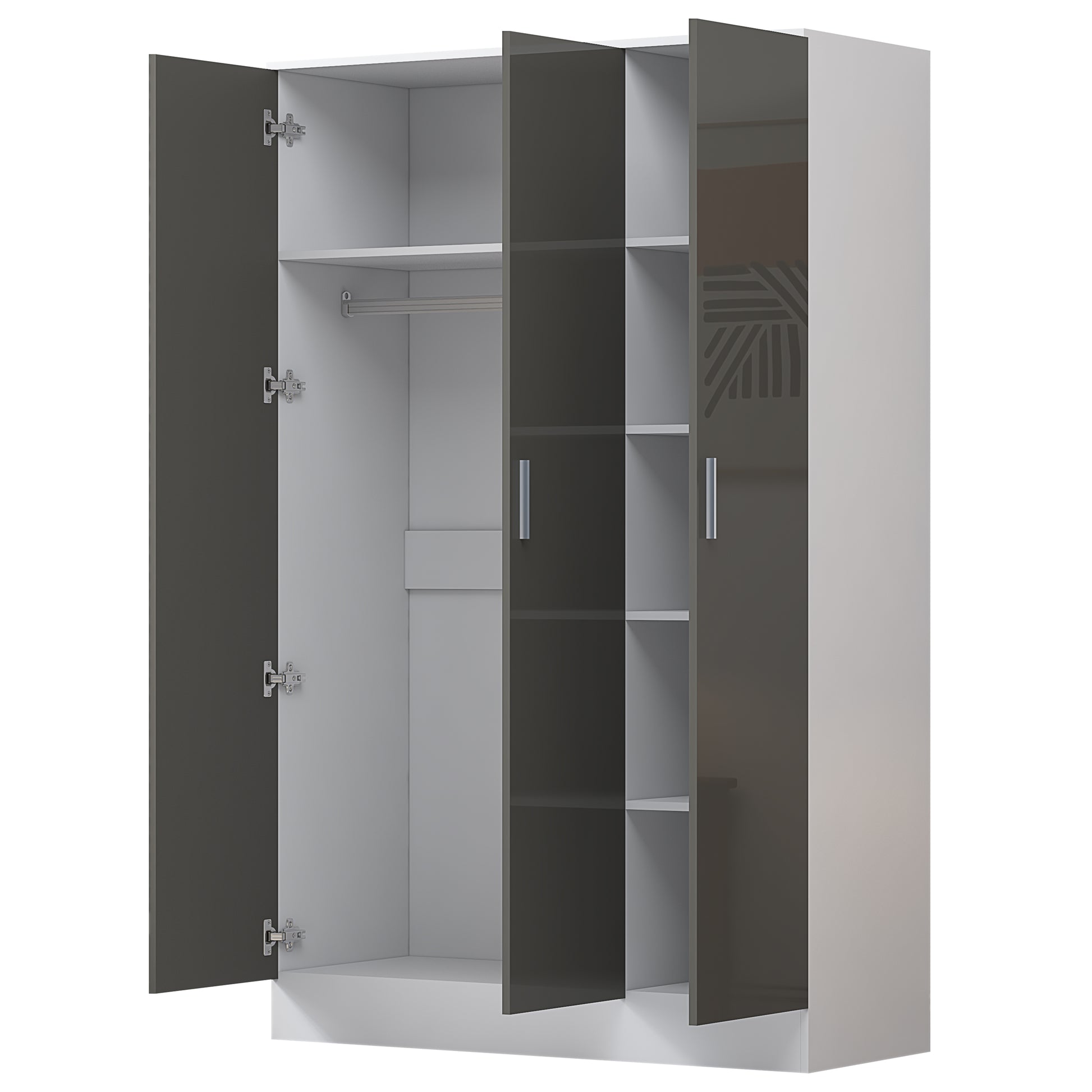 3 Door Plain Wardrobe - Grey Gloss/Matt White REFLECT