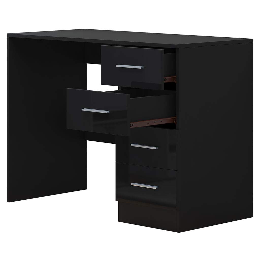 4 Drawer Desk/Dressing Table - Black Gloss/Black Oak REFLECT