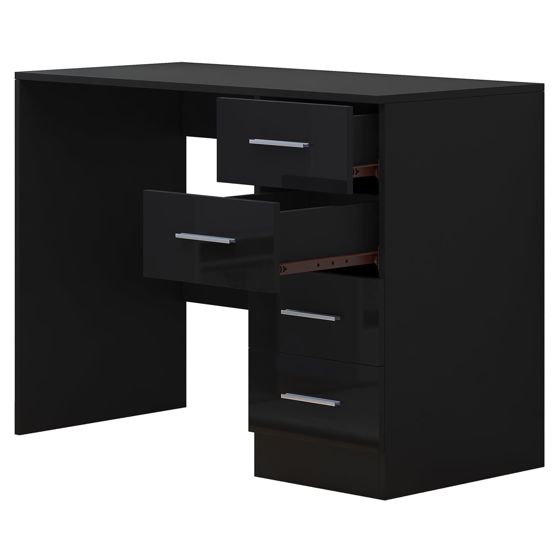 4 Drawer Desk/Dressing Table - Black Gloss/Black Oak REFLECT