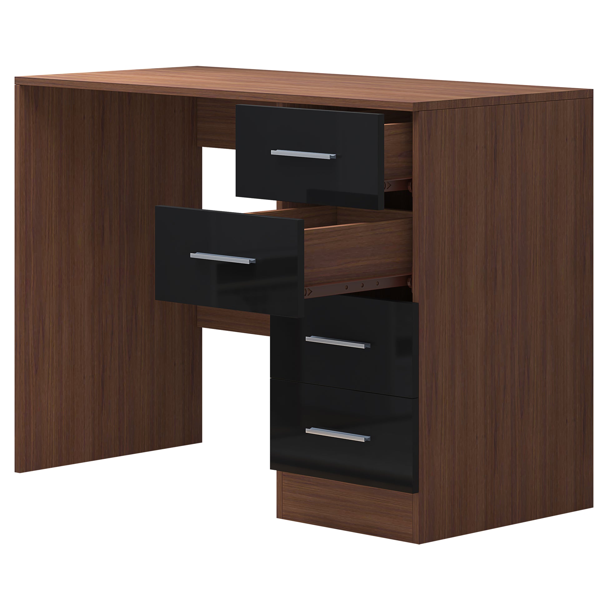 4 Drawer Desk/Dressing Table - Black Gloss/Walnut REFLECT
