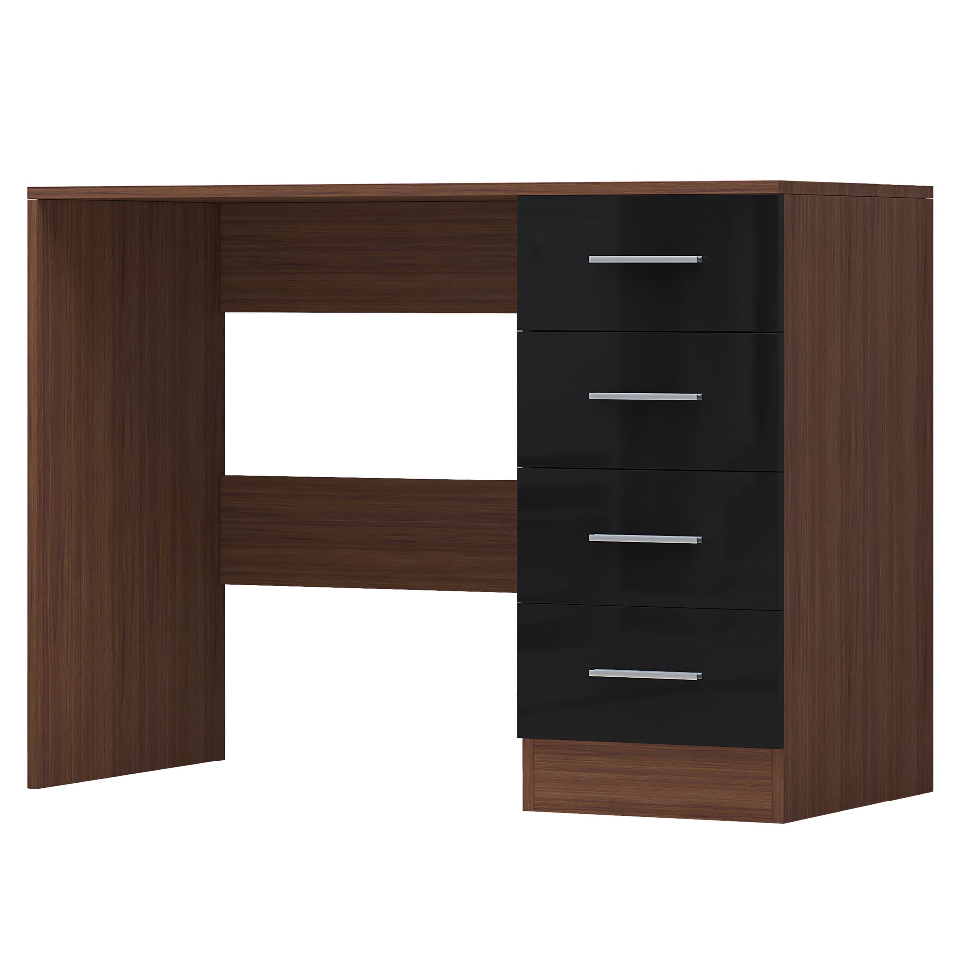 4 Drawer Desk/Dressing Table - Black Gloss/Walnut REFLECT