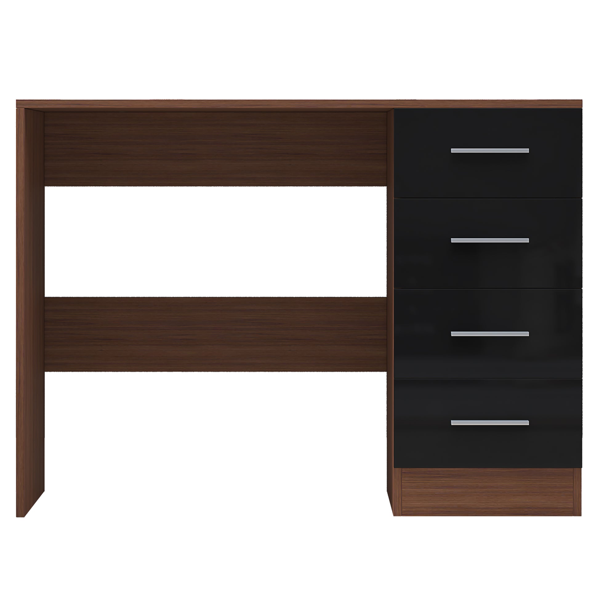 4 Drawer Desk/Dressing Table - Black Gloss/Walnut REFLECT