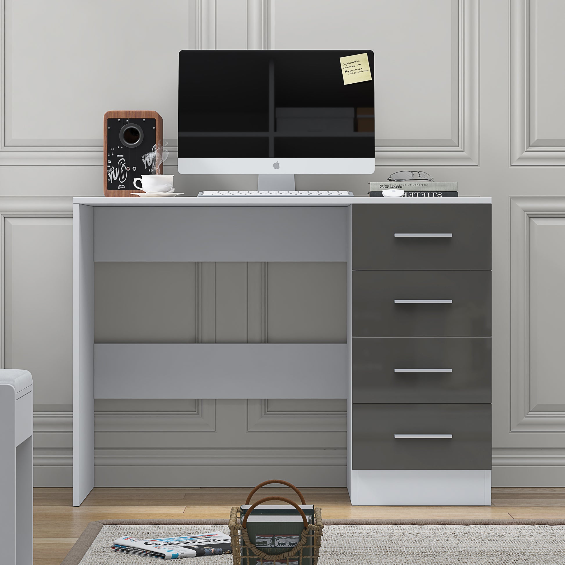 4 Drawer Desk/Dressing Table - Grey Gloss/Matt White REFLECT
