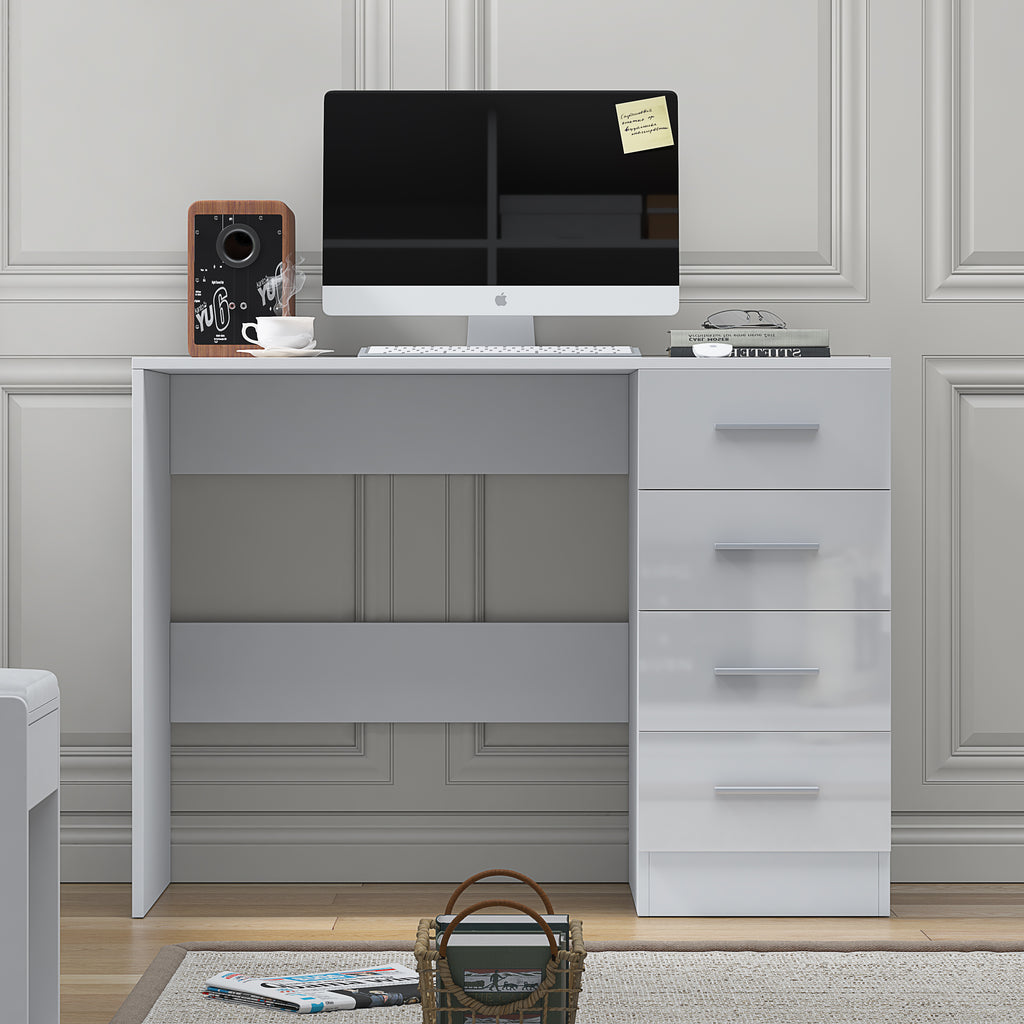 4 Drawer Desk/Dressing Table - White Gloss/Matt White REFLECT